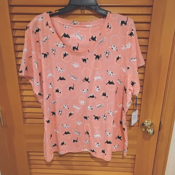 NWT Sleep Sense Pink Cat Hoop Print Sleep Tee  2X - Picture 1 of 3